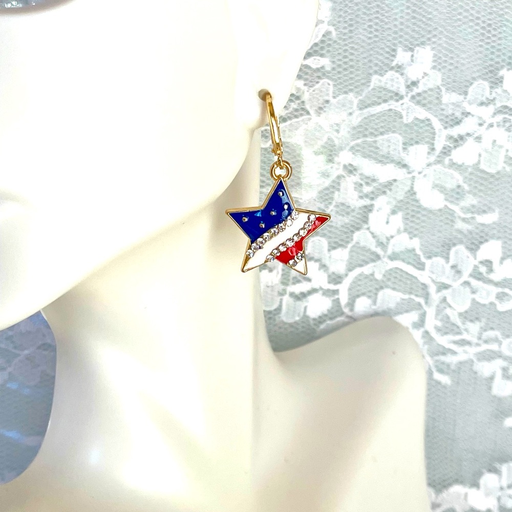 Patriotic Star Clasp sparkle earrings - NEW
